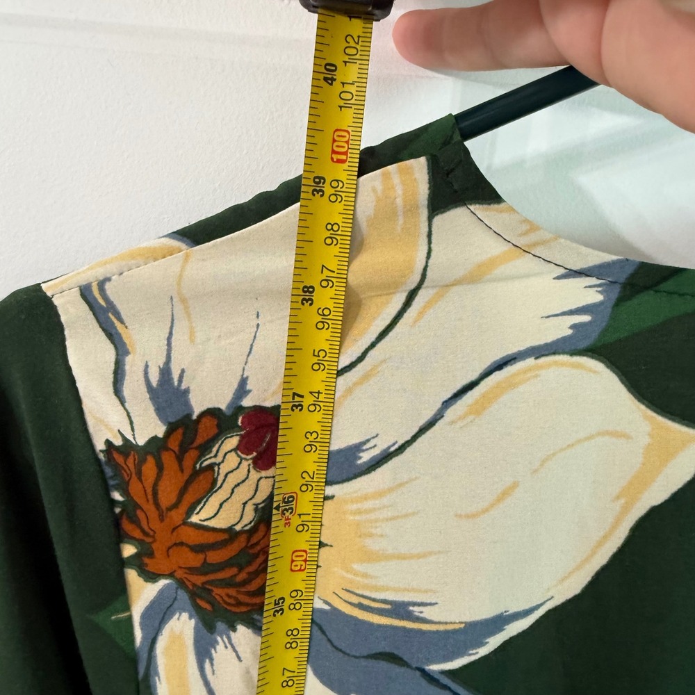 Monteau Forest green Floral Flowy v neck midi women's large dress tie back nwot - Picture 12 of 13
